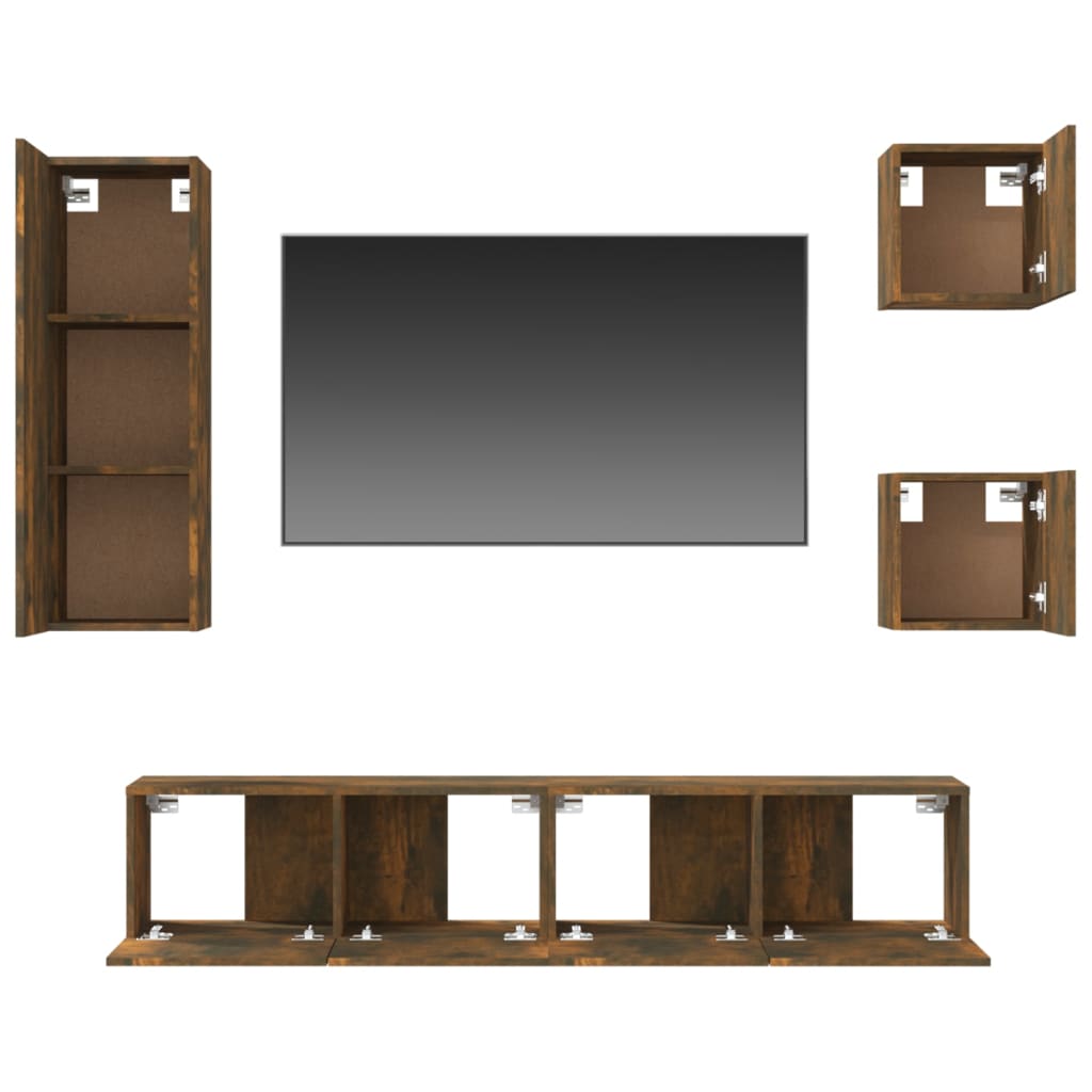 Set di Mobili Porta TV 5 pz Rovere Fumo in Legno Multistrato 3114443