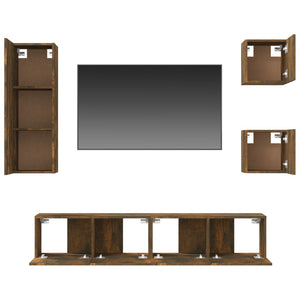 Set di Mobili Porta TV 5 pz Rovere Fumo in Legno Multistrato 3114443