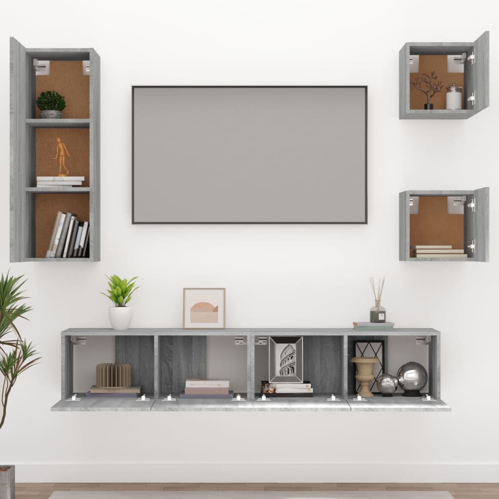 Set di Mobili Porta TV 5 pz Grigio Sonoma in Legno Multistrato cod mxl 20202