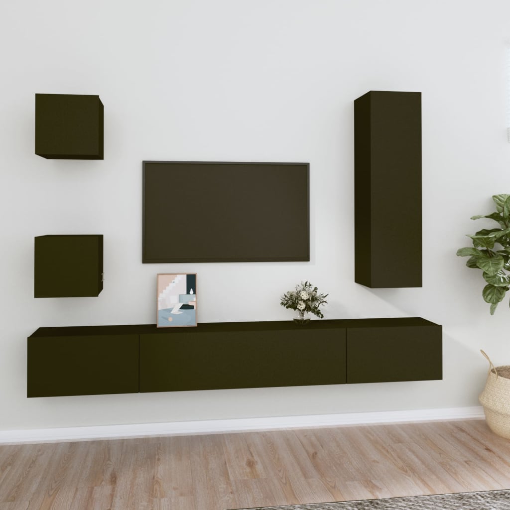 Set di Mobili Porta TV 5 pz Nero in Legno Multistrato 3114447