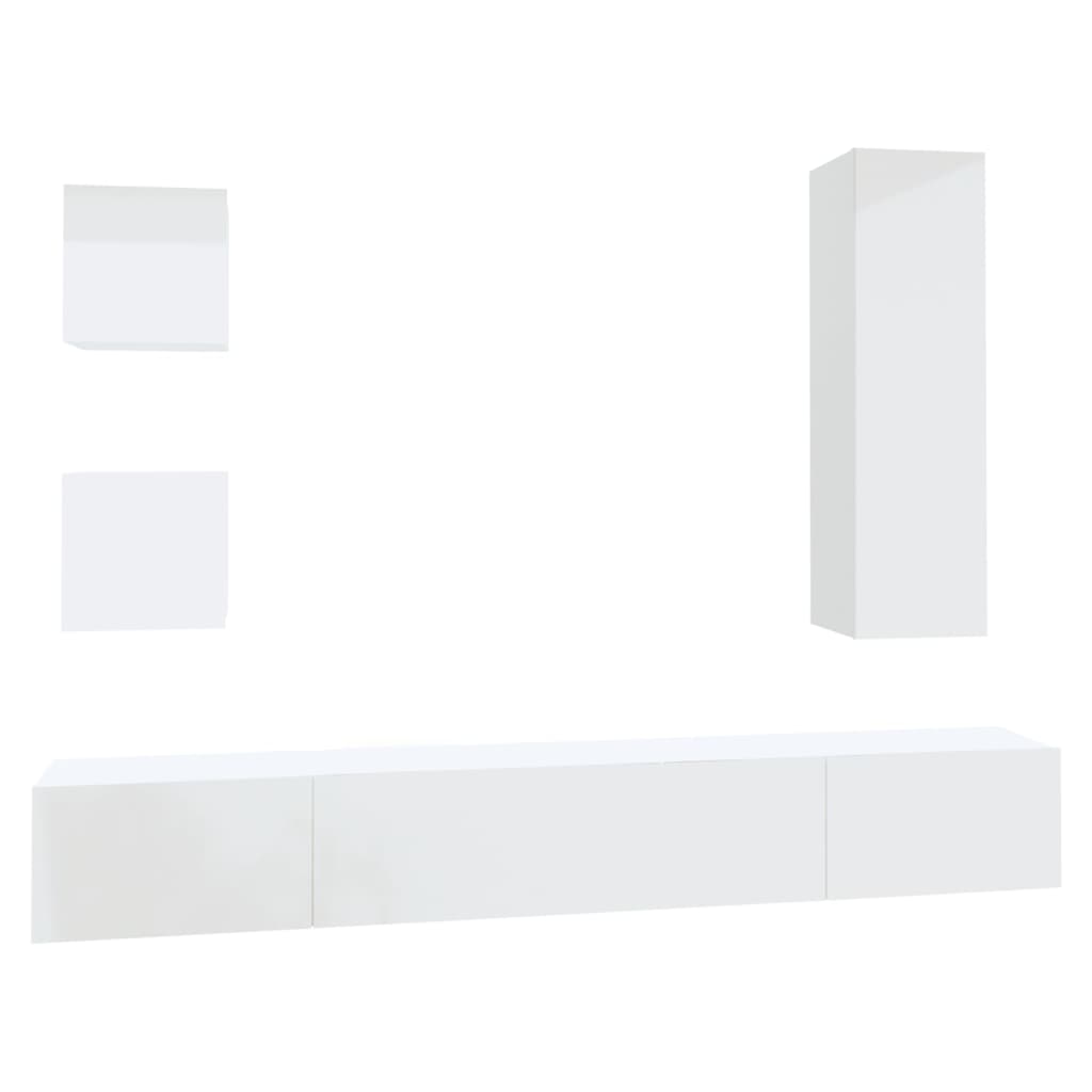 Set di Mobili Porta TV 5 pz Bianco Lucido in Legno Multistrato 3114450