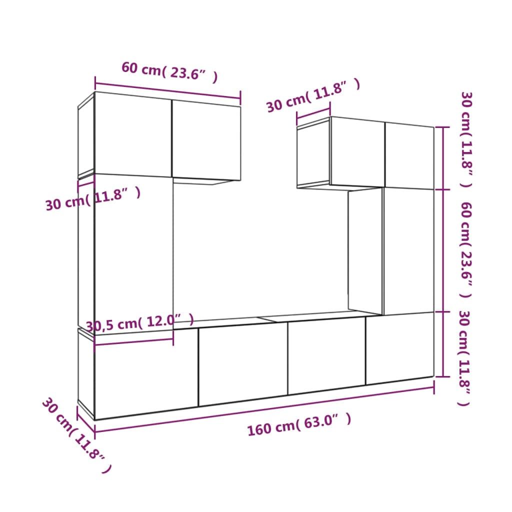 Set di Mobili Porta TV 6 pz Bianco in Legno Multistrato cod mxl 71077