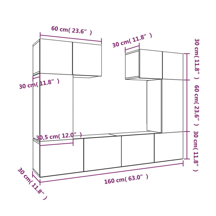 Set di Mobili Porta TV 6 pz Bianco in Legno Multistrato cod mxl 71077