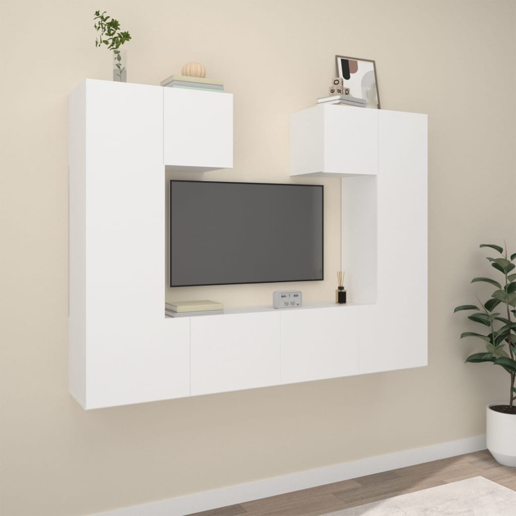 Set di Mobili Porta TV 6 pz Bianco in Legno Multistrato cod mxl 71077