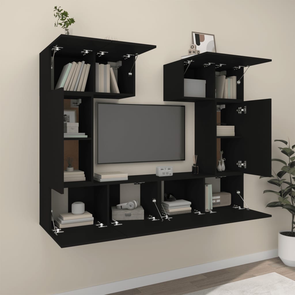 Set Mobili Porta TV 6 pz Nero in Legno Multistrato cod mxl 6803