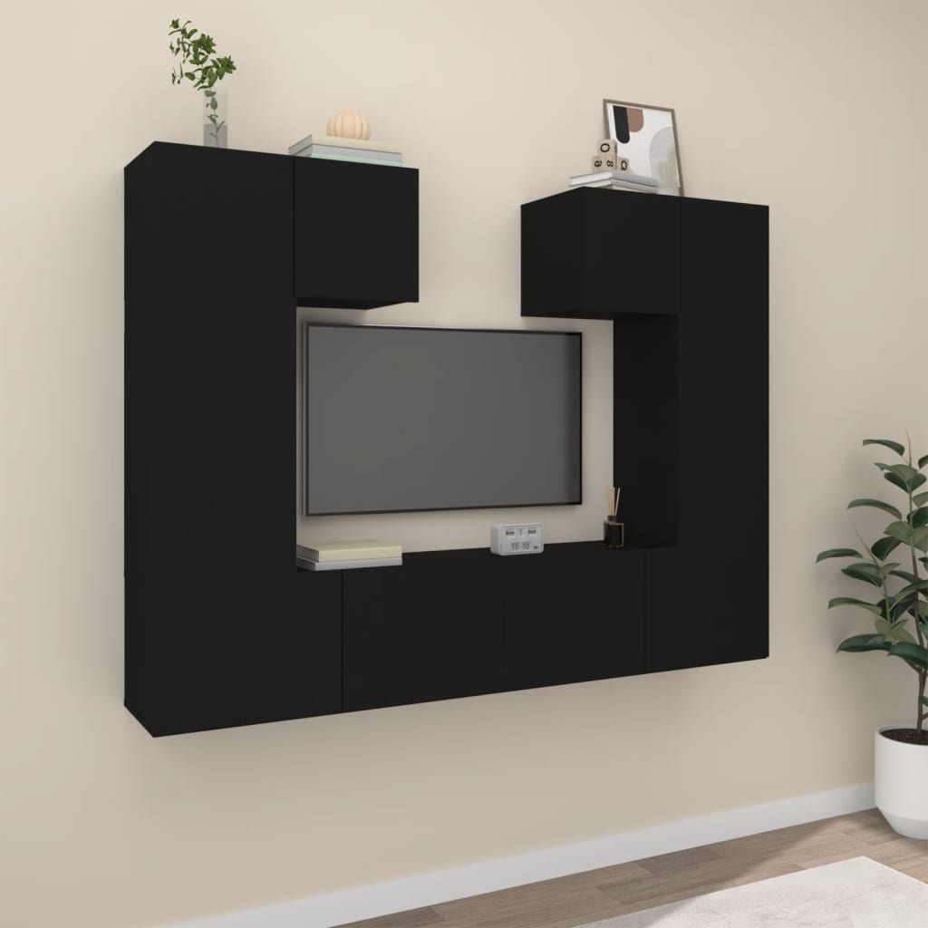 Set Mobili Porta TV 6 pz Nero in Legno Multistrato cod mxl 6803