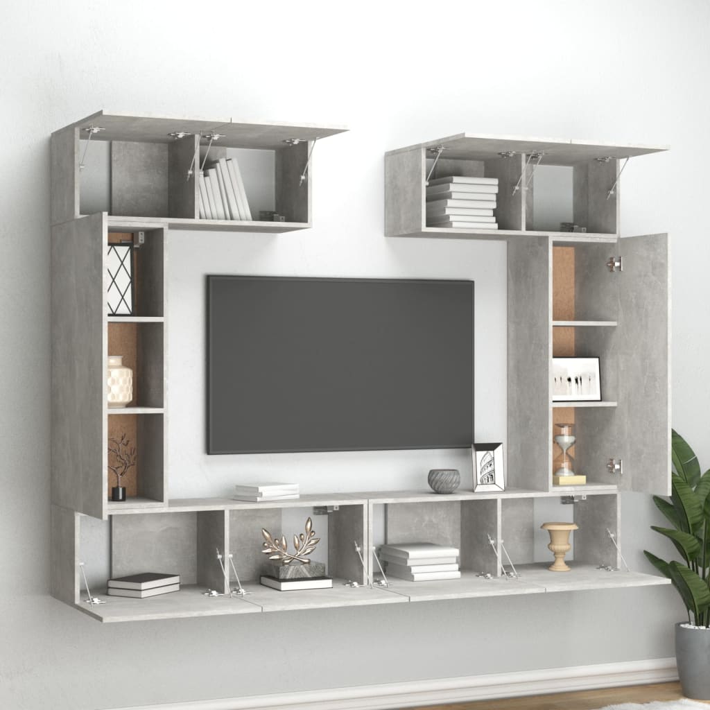 Set di Mobili Porta TV 6 pz Grigio Cemento in Legno Multistrato 3114465