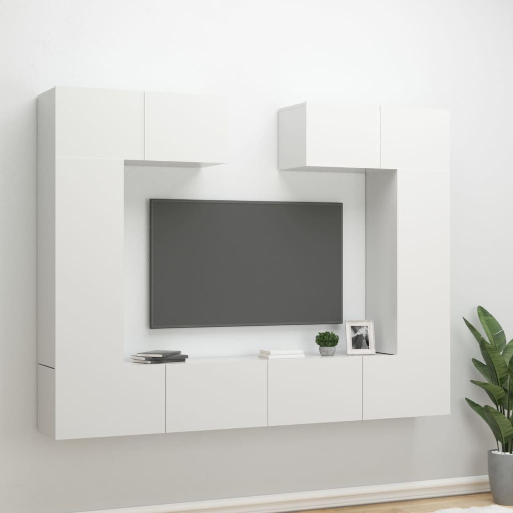 Set di Mobili Porta TV 6 pz Bianco Lucido in Legno Multistrato 3114466