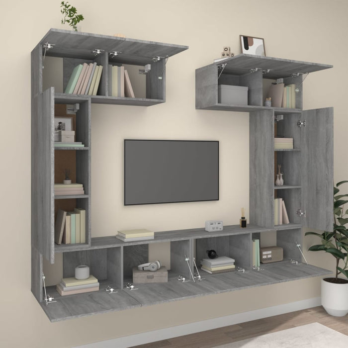 Set di Mobili Porta TV 6 pz Grigio Sonoma in Legno Multistrato 3114468