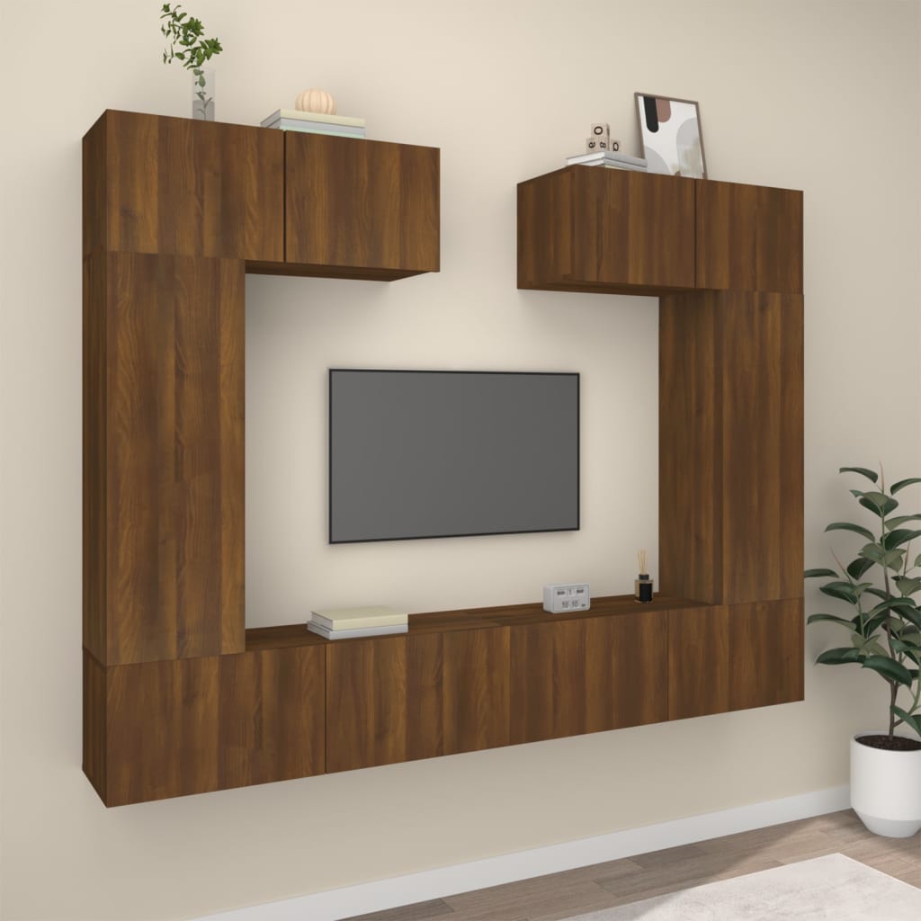 Set Mobili Porta TV 6 pz Rovere Marrone in Legno Multistrato cod mxl 21025