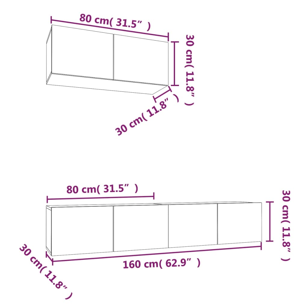 Set Mobili Porta TV 3 pz Bianco in Legno Multistrato cod mxl 15257