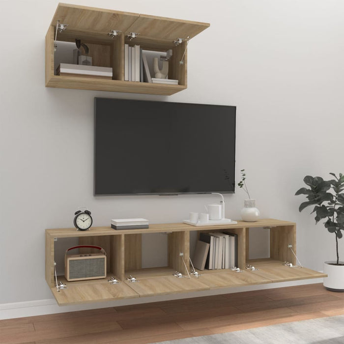 Set di Mobili Porta TV 3 pz Rovere Sonoma in Legno Multistrato cod mxl 11923