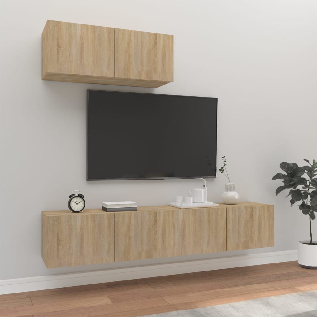 Set di Mobili Porta TV 3 pz Rovere Sonoma in Legno Multistrato cod mxl 11923