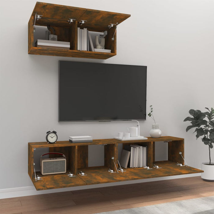 Set Mobili Porta TV 3 pz Rovere Fumo in Legno Multistrato cod mxl 12137