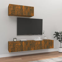 Set Mobili Porta TV 3 pz Rovere Fumo in Legno Multistrato cod mxl 12137