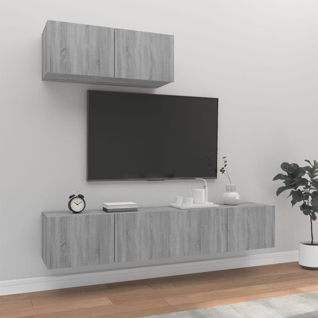 Set Mobili Porta TV 3 pz Grigio Sonoma in Legno Multistrato cod mxl 20261