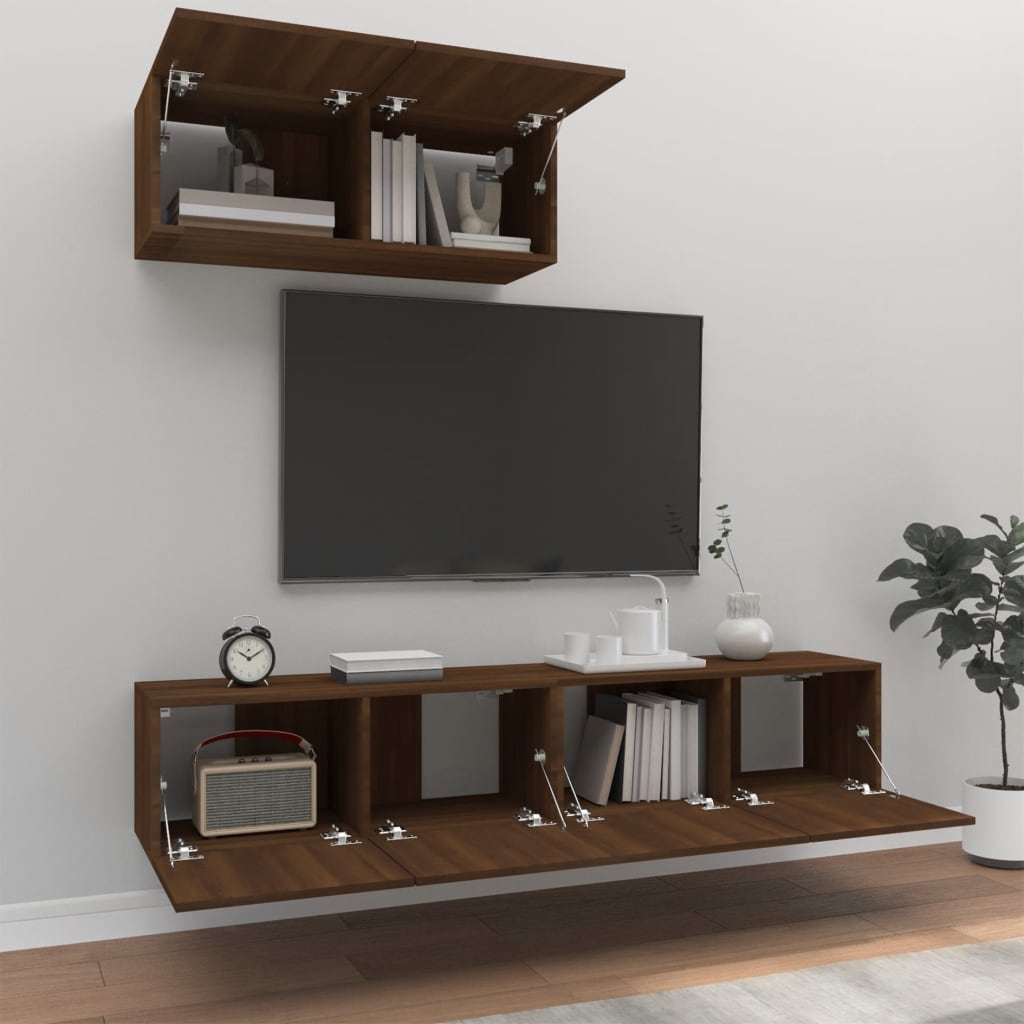 Set Mobili Porta TV 3 pz Rovere Marrone in Legno Multistrato cod mxl 9037