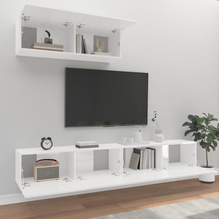 Set Mobili Porta TV 3 pz Bianco Lucido in Legno Multistrato 3114482