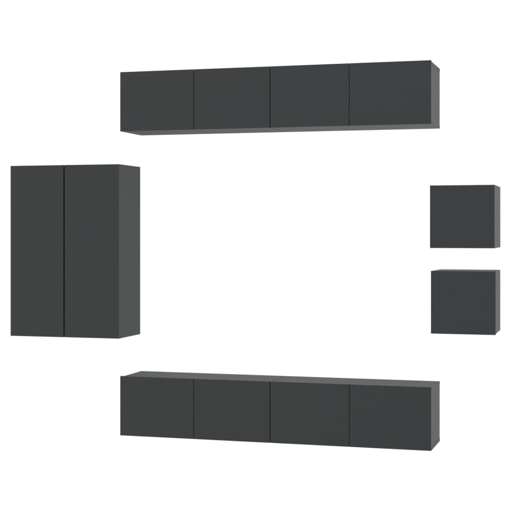 Set Mobili Porta TV 8pz Nero in Legno Multistrato 3114487