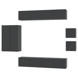 Set Mobili Porta TV 8pz Nero in Legno Multistrato 3114487