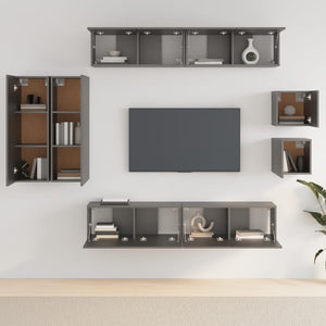 Set Mobili Porta TV 8pz Nero in Legno Multistrato 3114487