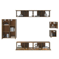 Set Mobili Porta TV 8 pz Rovere Fumo in Legno Multistrato cod mxl 12149