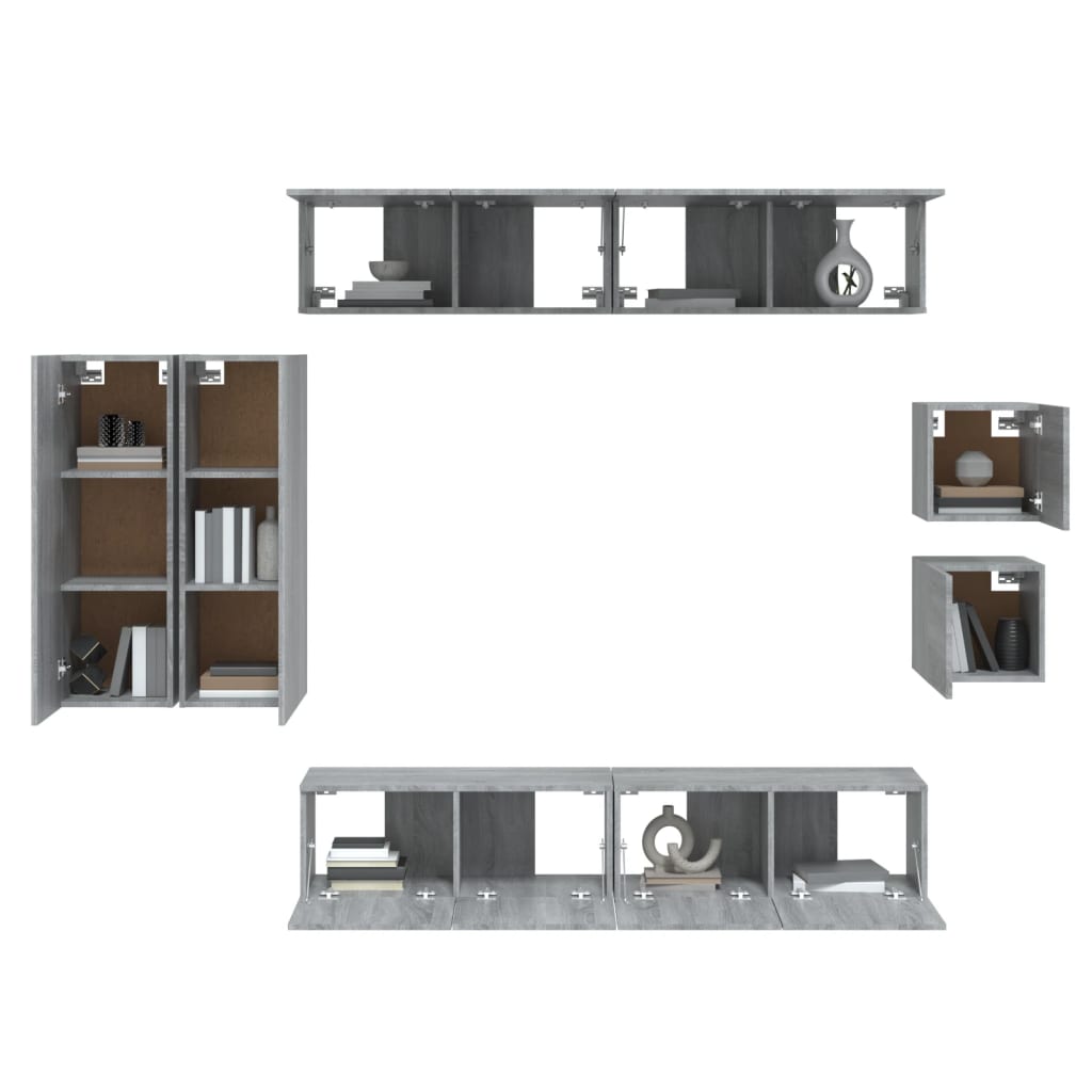 Set Mobili Porta TV 8pz Grigio Sonoma in Legno Multistrato cod mxl 20239