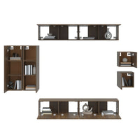 Set Mobili Porta TV 8pz Rovere Marrone in Legno Multistrato cod mxl 9016