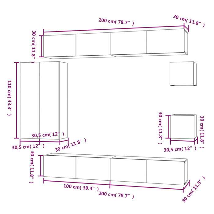 Set Mobili Porta TV 8pz Bianco in Legno Multistrato cod mxl 58478