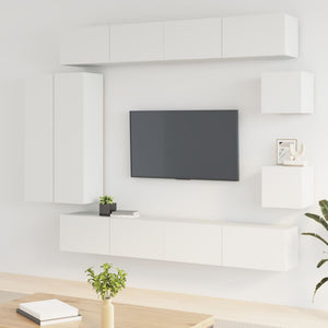 Set Mobili Porta TV 8pz Bianco in Legno Multistrato cod mxl 58478