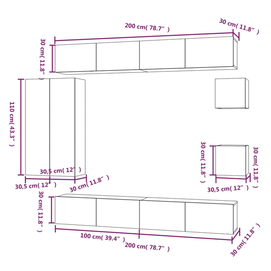 Set Mobili Porta TV 8pz Rovere Sonoma in Legno Multistrato cod mxl 58443