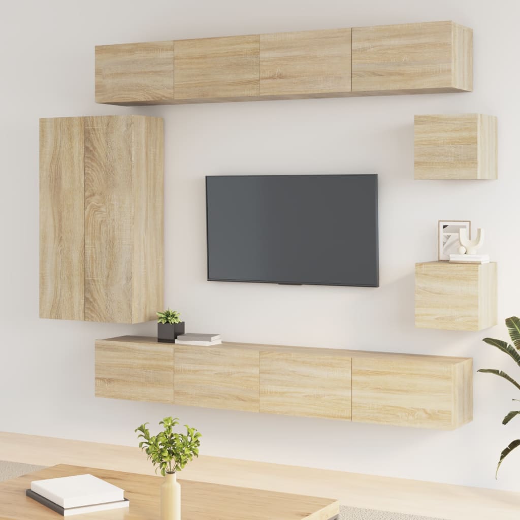 Set Mobili Porta TV 8pz Rovere Sonoma in Legno Multistrato cod mxl 58443