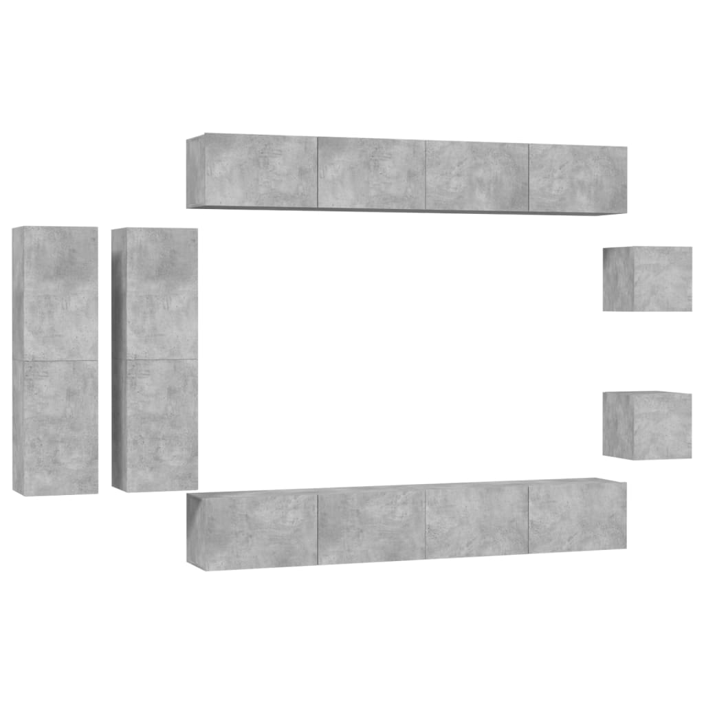 Set Mobili Porta TV 8pz Grigio Cemento in Legno Multistrato 3114497