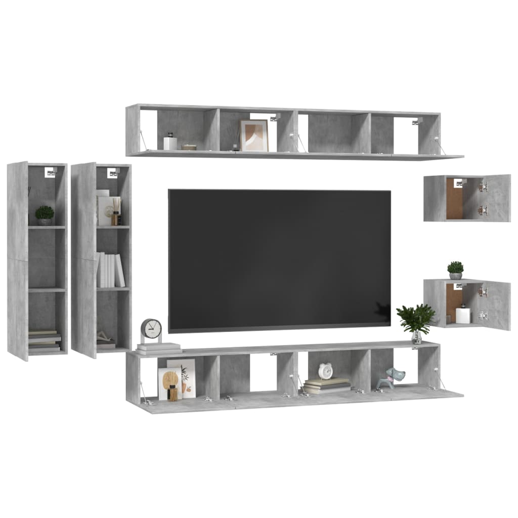 Set Mobili Porta TV 8pz Grigio Cemento in Legno Multistrato 3114497