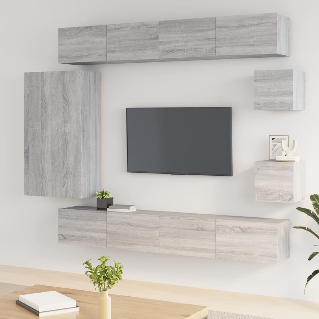 Set di Mobili Porta TV 8 pz Grigio Sonoma in Legno Multistratocod mxl 121518