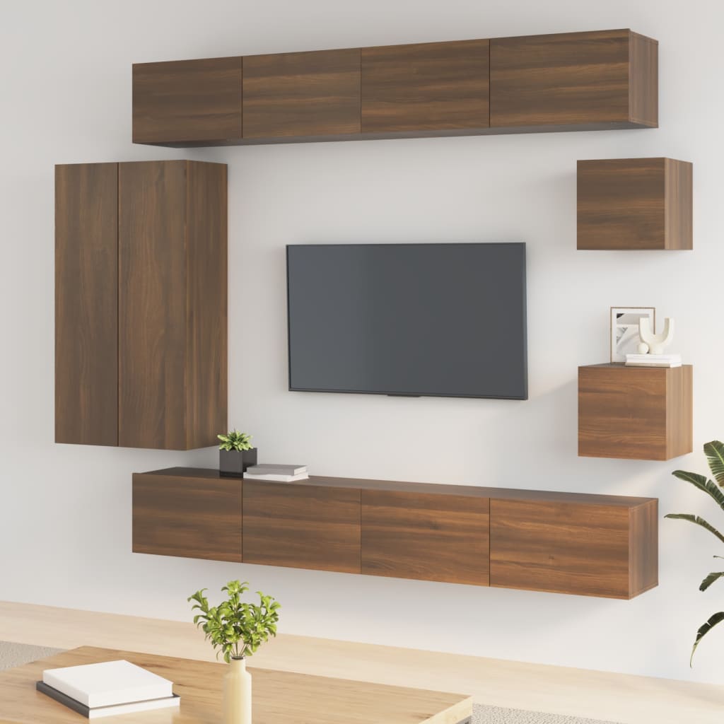 Set Mobili Porta TV 8pz Rovere Marrone in Legno Multistrato 3114501