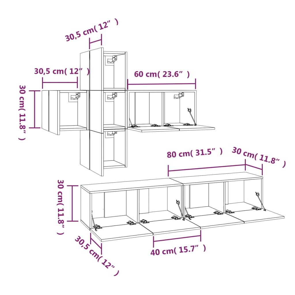 Set di Mobili Porta TV 7 pz Rovere Fumo in Legno Multistrato 3114507