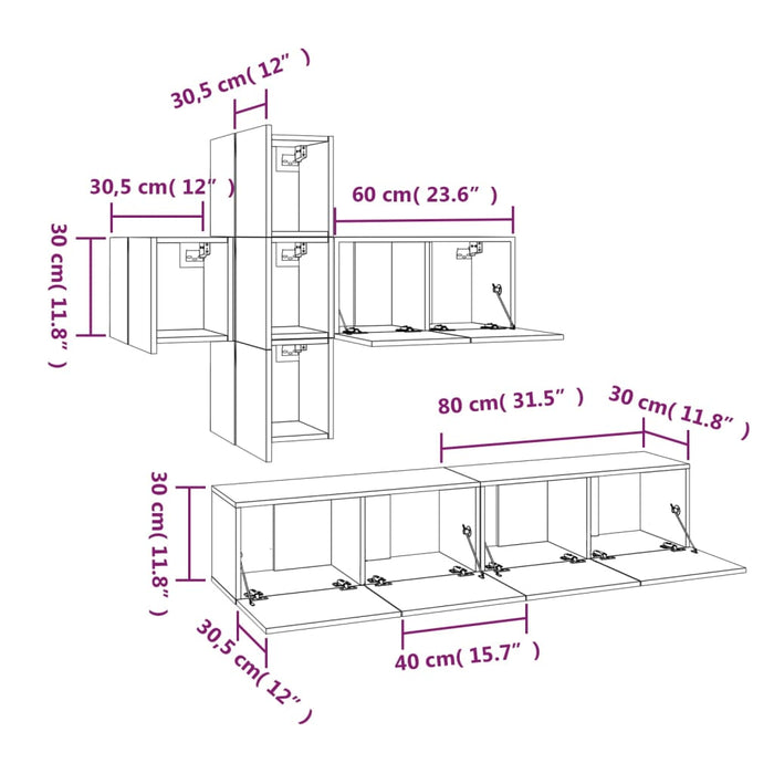 Set di Mobili Porta TV 7 pz Rovere Fumo in Legno Multistrato 3114507