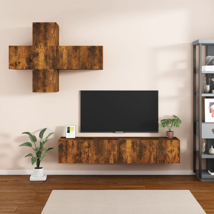 Set di Mobili Porta TV 7 pz Rovere Fumo in Legno Multistrato 3114507