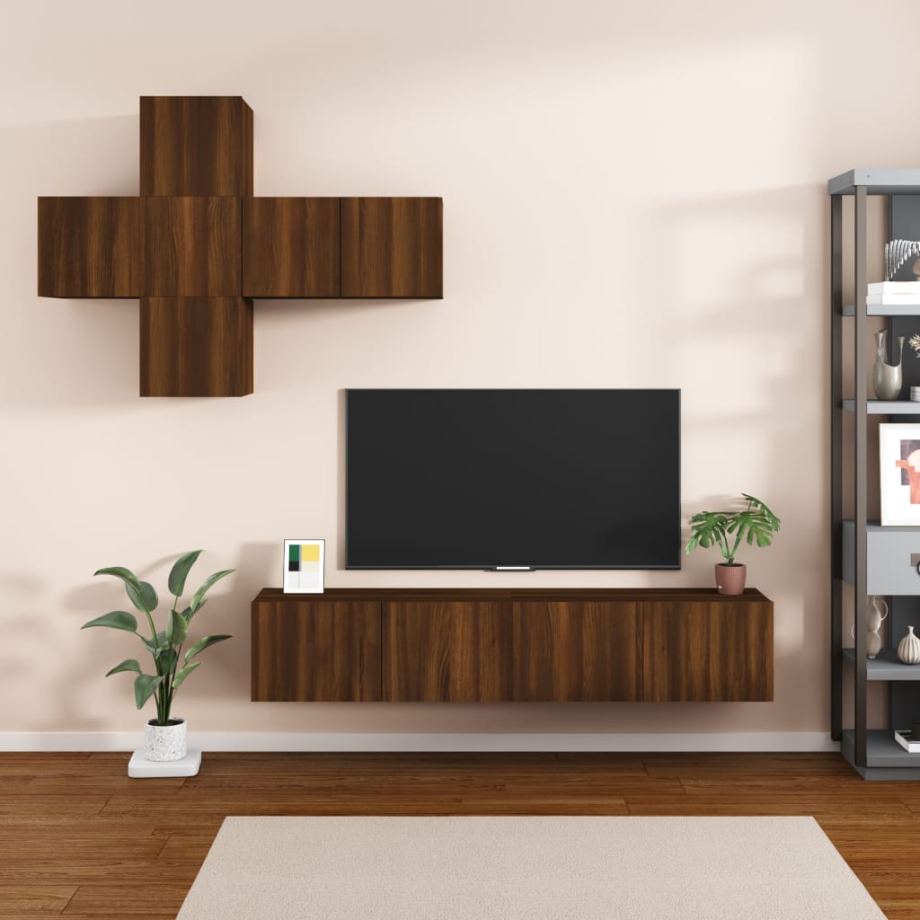 Set di Mobili Porta TV 7 pz Rovere Marrone in Legno Multistrato cod mxl 9020