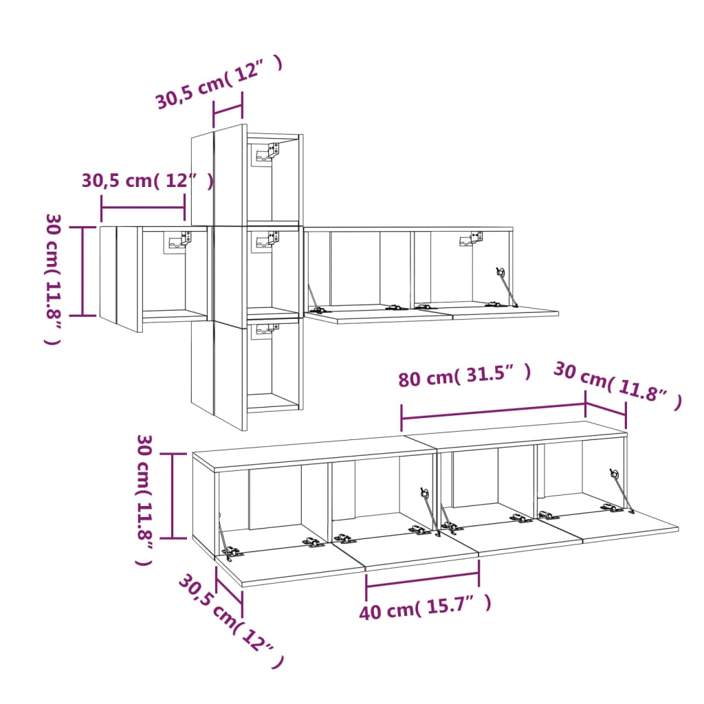 Set di Mobili Porta TV 7 pz Rovere Fumo in Legno Multistrato 3114515