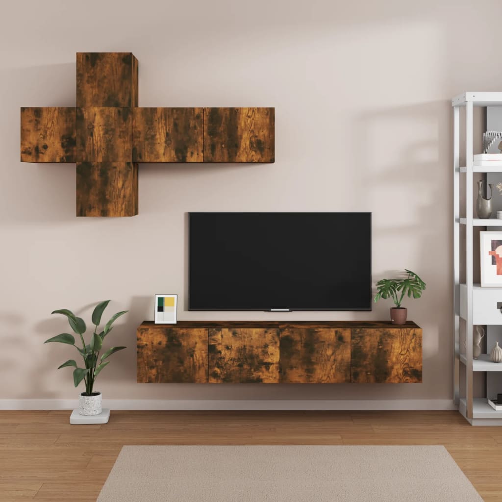 Set di Mobili Porta TV 7 pz Rovere Fumo in Legno Multistrato 3114515