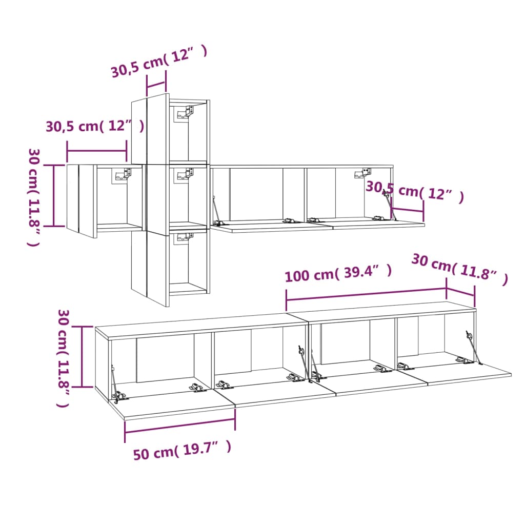 Set di Mobili Porta TV 7 pz Rovere Fumo in Legno Multistrato 3114523