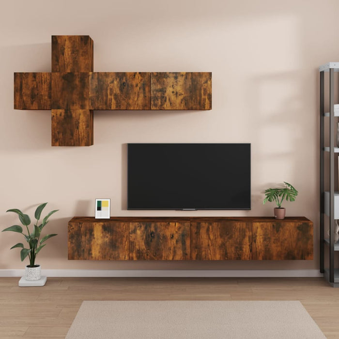 Set di Mobili Porta TV 7 pz Rovere Fumo in Legno Multistrato 3114523