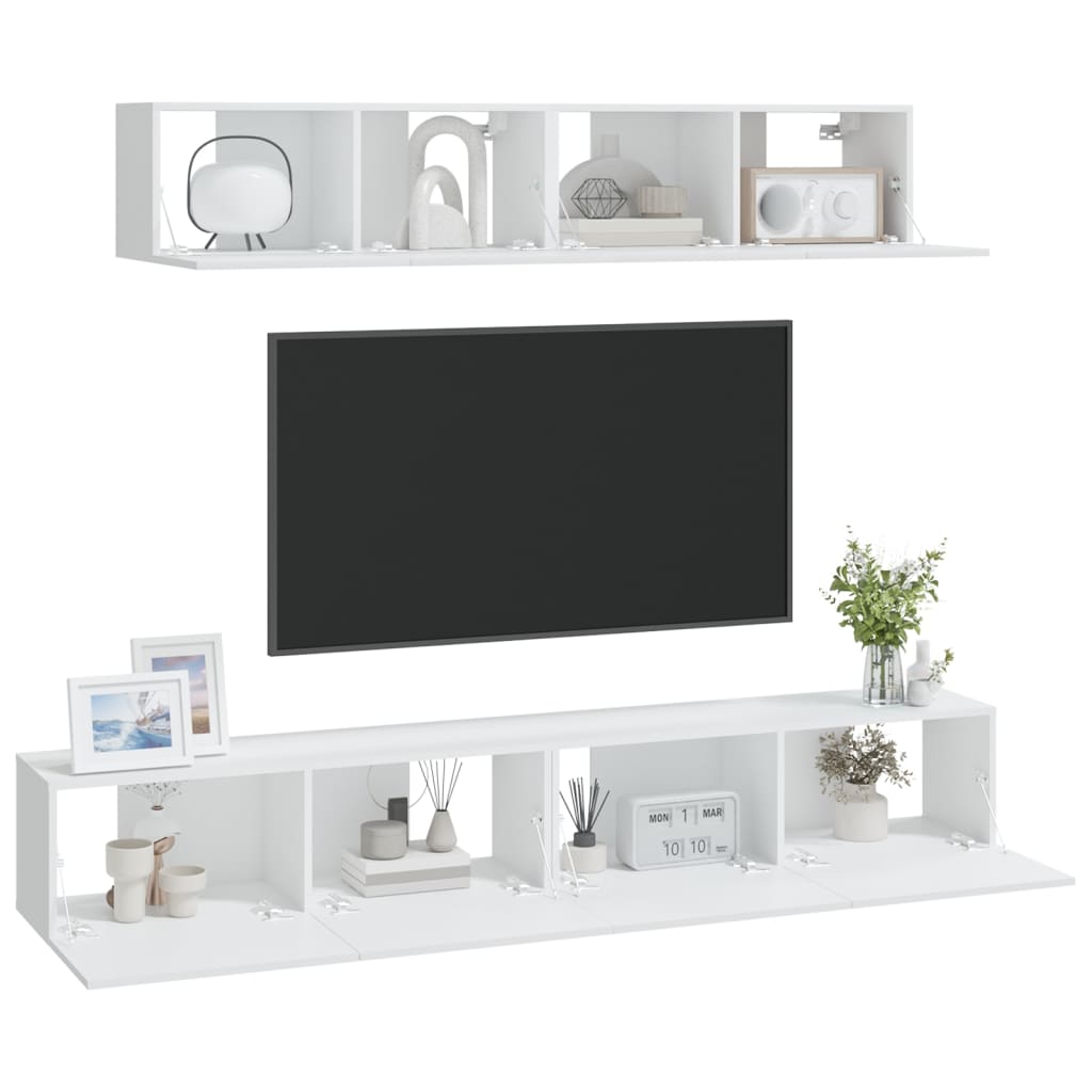 Set di Mobili Porta TV 4 pz Bianco in Legno Multistrato cod mxl 14721