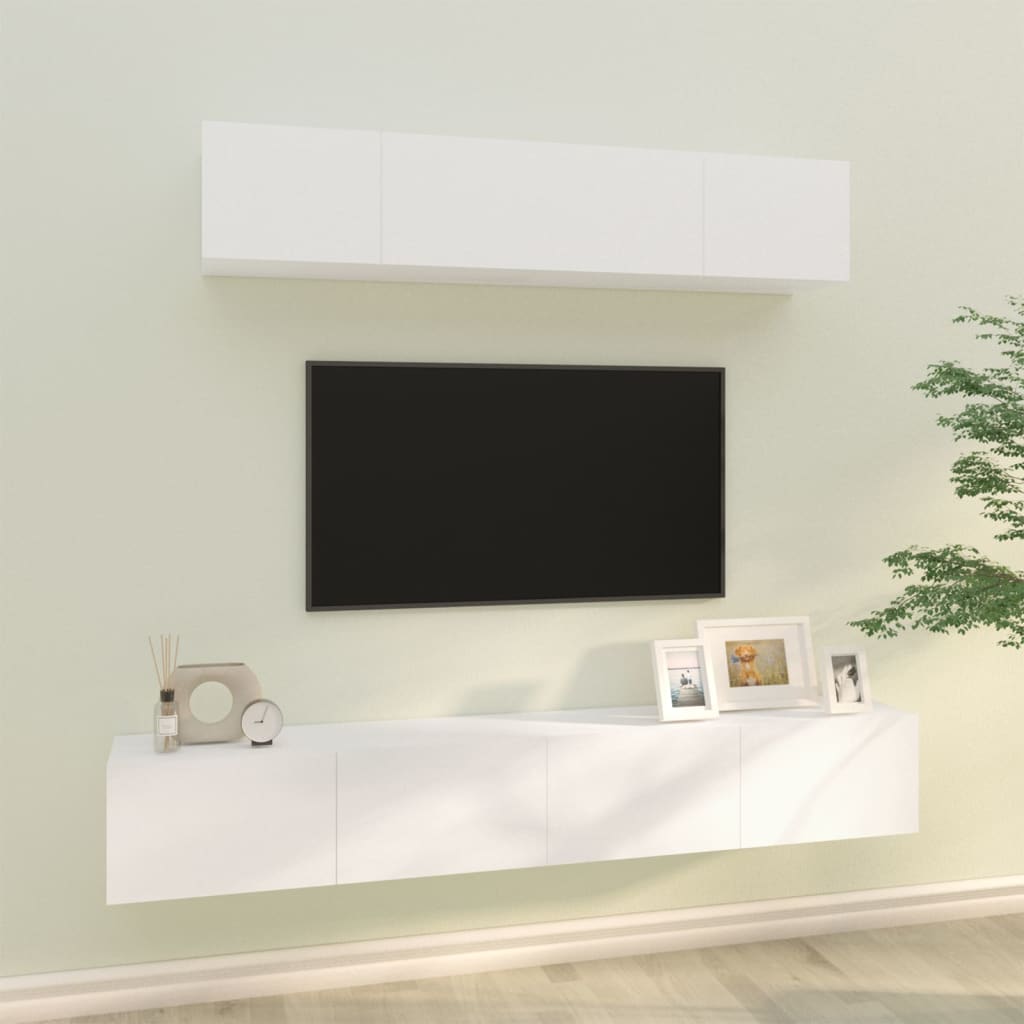 Set di Mobili Porta TV 4 pz Bianco in Legno Multistrato cod mxl 14721