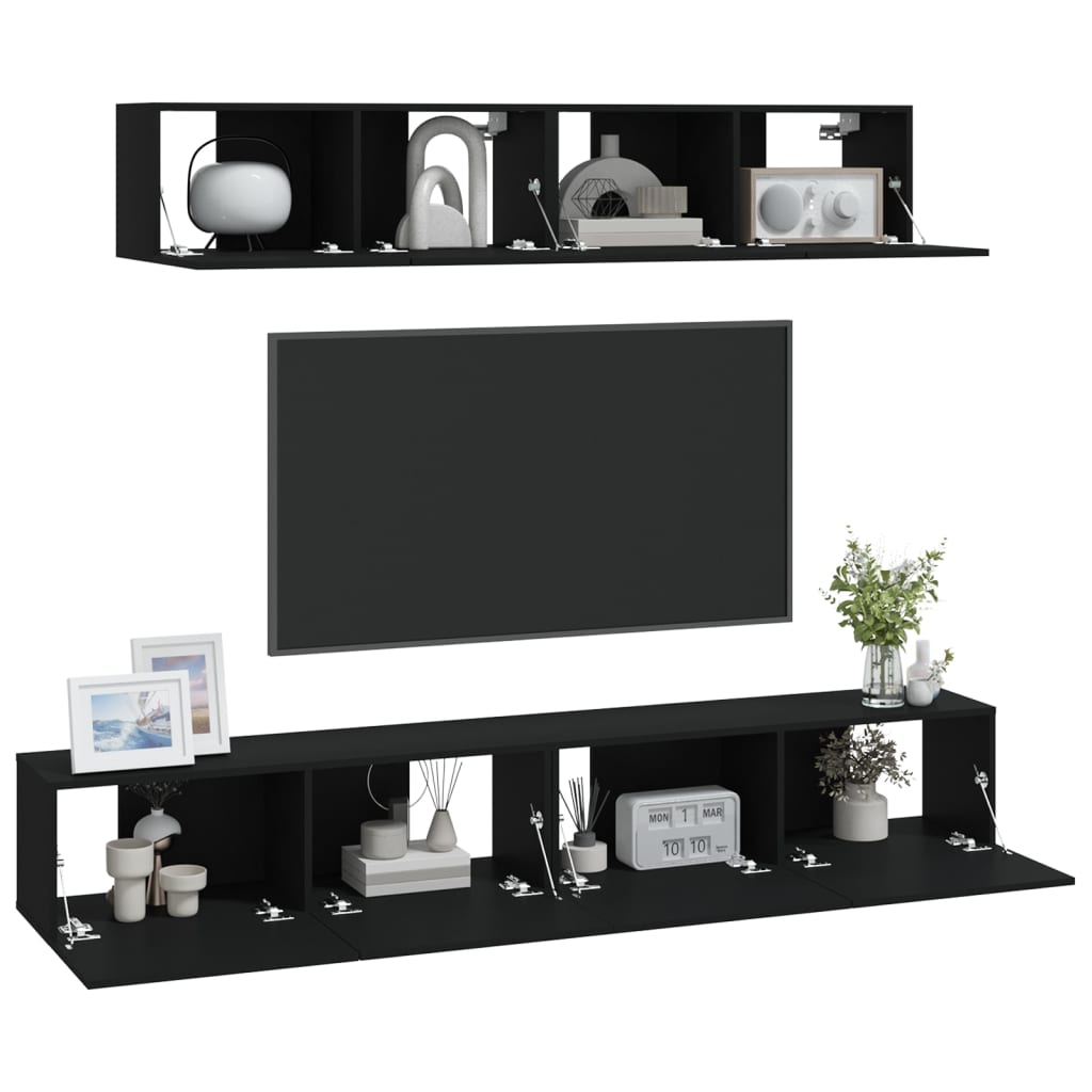 Set Mobili Porta TV 4 pz Nero in Legno Multistrato cod mxl 6805