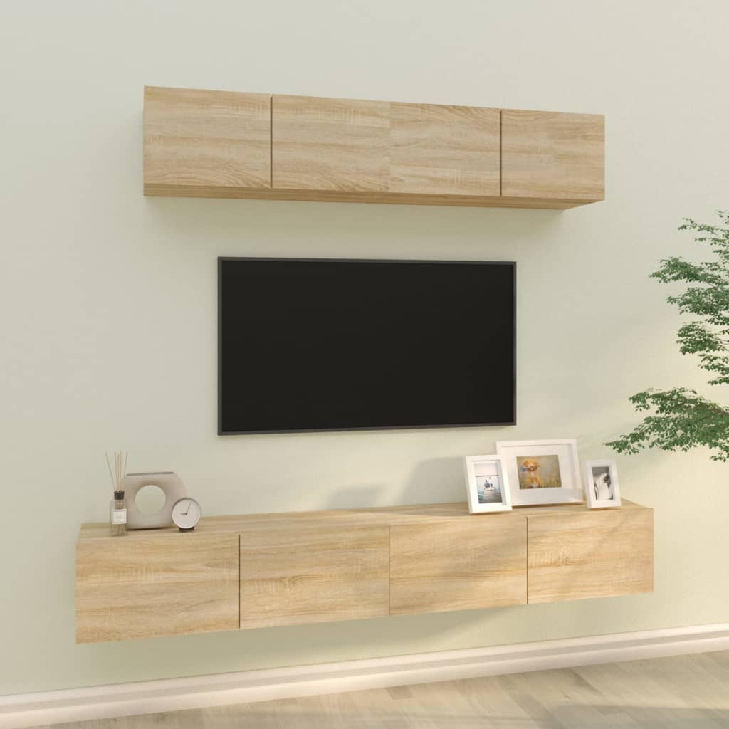 Set di Mobili Porta TV 4 pz Rovere Sonoma in Legno Multistrato cod mxl 20110