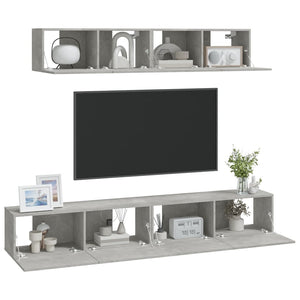 Set di Mobili Porta TV 4 pz Grigio Cemento in Legno Multistrato cod mxl 34022