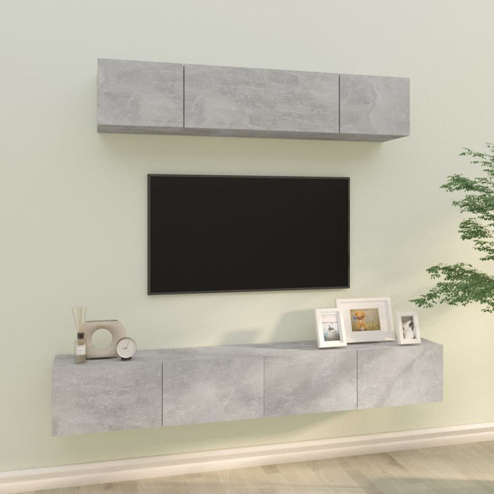 Set di Mobili Porta TV 4 pz Grigio Cemento in Legno Multistrato cod mxl 34022